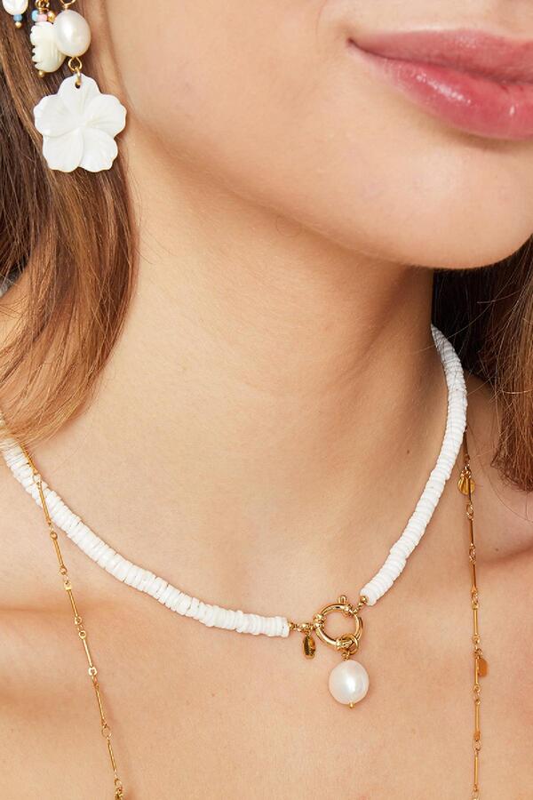 Halskette flache Perlen weiß - Kollektion Beach
